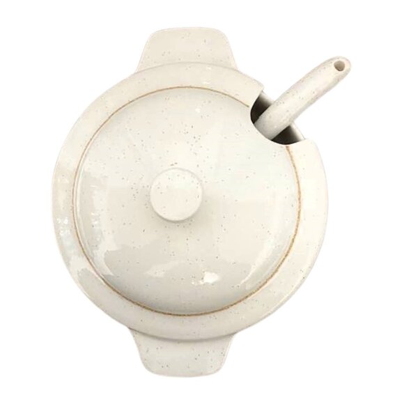 Vintage 1.5 Quart Speckled Floral Soup Tureen Serving Bowl And Ladle - Picture 2 of 13